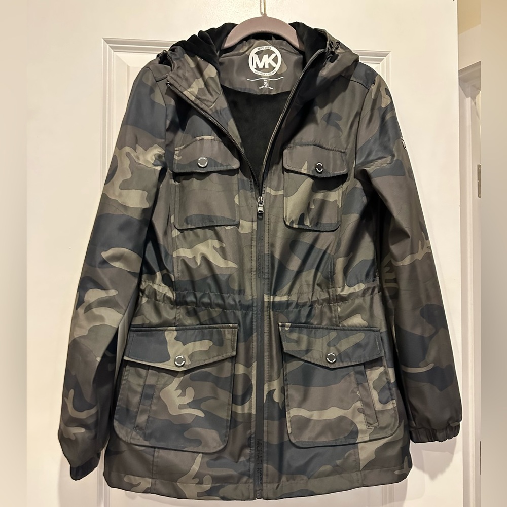 Michael Kors MK HOODED Olive/Black CAMO Fleece Lined Coat